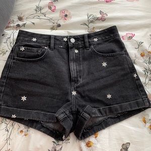 Black Denim Daisy Shorts